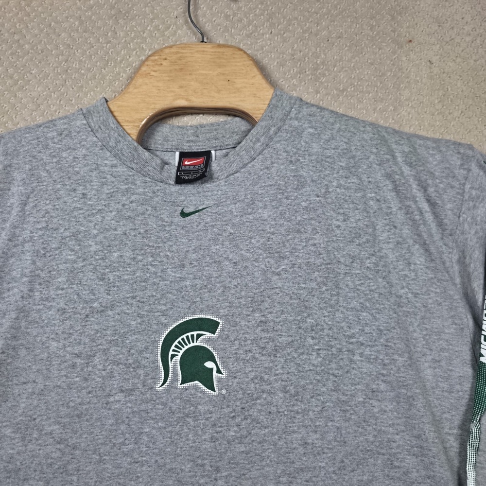 Vintage Y2K Nike Michigan State Spartans T-Shirt Mens L Gray Center Swoosh 90s - Picture 1 of 10